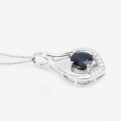1.24 Carat Genuine Blue Sapphire and White Diamond 10K White Gold Pendant by Bids.com