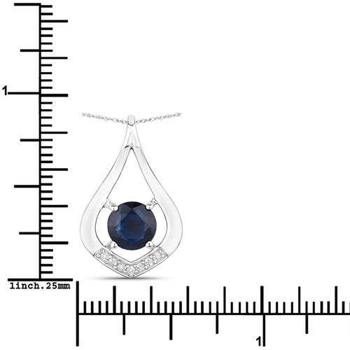 1.24 Carat Genuine Blue Sapphire and White Diamond 10K White Gold Pendant by Bids.com