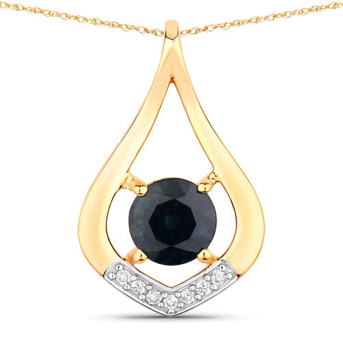 1.24 Carat Genuine Blue Sapphire and White Diamond 10K Yellow Gold Pendant  DestGlow