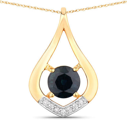 1.24 Carat Genuine Blue Sapphire and White Diamond 10K Yellow Gold Pendant  DestGlow