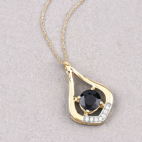 1.24 Carat Genuine Blue Sapphire and White Diamond 10K Yellow Gold Pendant  DestGlow