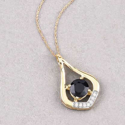 1.24 Carat Genuine Blue Sapphire and White Diamond 10K Yellow Gold Pendant  DestGlow