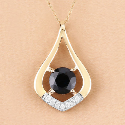 1.24 Carat Genuine Blue Sapphire and White Diamond 10K Yellow Gold Pendant  DestGlow