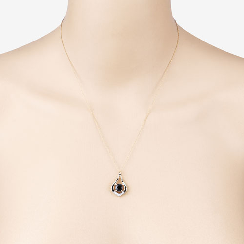 1.24 Carat Genuine Blue Sapphire and White Diamond 10K Yellow Gold Pendant  DestGlow