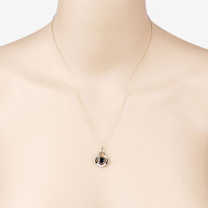 1.24 Carat Genuine Blue Sapphire and White Diamond 10K Yellow Gold Pendant  DestGlow
