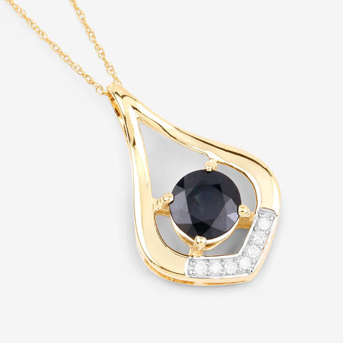 1.24 Carat Genuine Blue Sapphire and White Diamond 10K Yellow Gold Pendant  DestGlow