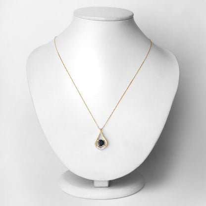 1.24 Carat Genuine Blue Sapphire and White Diamond 10K Yellow Gold Pendant  DestGlow