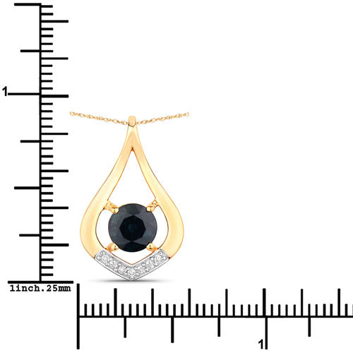 1.24 Carat Genuine Blue Sapphire and White Diamond 10K Yellow Gold Pendant  DestGlow
