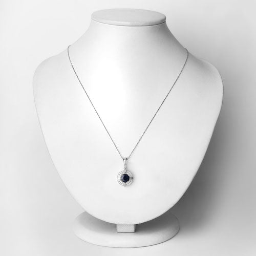 1.71 Carat Genuine Blue Sapphire and White Diamond 10K White Gold Pendant  DestGlow