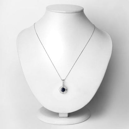 1.71 Carat Genuine Blue Sapphire and White Diamond 10K White Gold Pendant  DestGlow