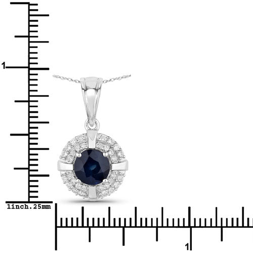 1.71 Carat Genuine Blue Sapphire and White Diamond 10K White Gold Pendant  DestGlow