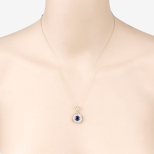 1.71 Carat Genuine Blue Sapphire and White Diamond 10K Yellow Gold Pendant  DestGlow