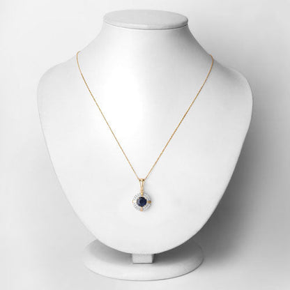 1.71 Carat Genuine Blue Sapphire and White Diamond 10K Yellow Gold Pendant  DestGlow