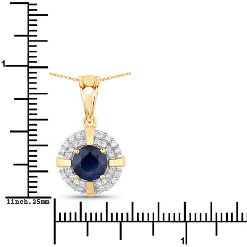 1.71 Carat Genuine Blue Sapphire and White Diamond 10K Yellow Gold Pendant  DestGlow