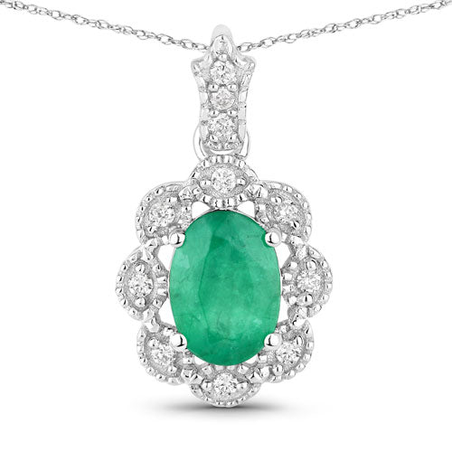 0.79 Carat Genuine Zambian Emerald and White Diamond 10K White Gold Pendant by Bids.com