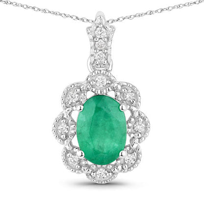 0.79 Carat Genuine Zambian Emerald and White Diamond 10K White Gold Pendant by Bids.com