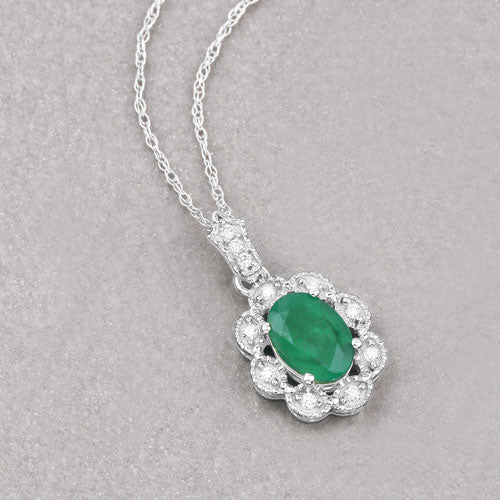 0.79 Carat Genuine Zambian Emerald and White Diamond 10K White Gold Pendant by Bids.com