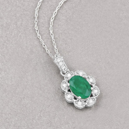 0.79 Carat Genuine Zambian Emerald and White Diamond 10K White Gold Pendant by Bids.com
