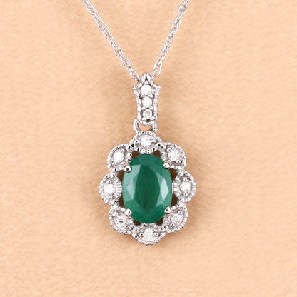 0.79 Carat Genuine Zambian Emerald and White Diamond 10K White Gold Pendant by Bids.com