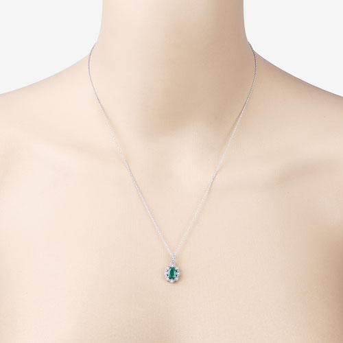 0.79 Carat Genuine Zambian Emerald and White Diamond 10K White Gold Pendant by Bids.com