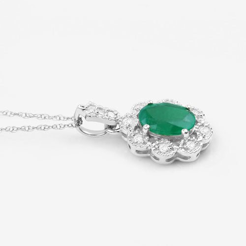 0.79 Carat Genuine Zambian Emerald and White Diamond 10K White Gold Pendant by Bids.com