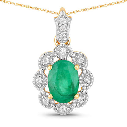 0.79 Carat Genuine Zambian Emerald and White Diamond 10K Yellow Gold Pendant by Bids.com