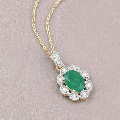 0.79 Carat Genuine Zambian Emerald and White Diamond 10K Yellow Gold Pendant by Bids.com