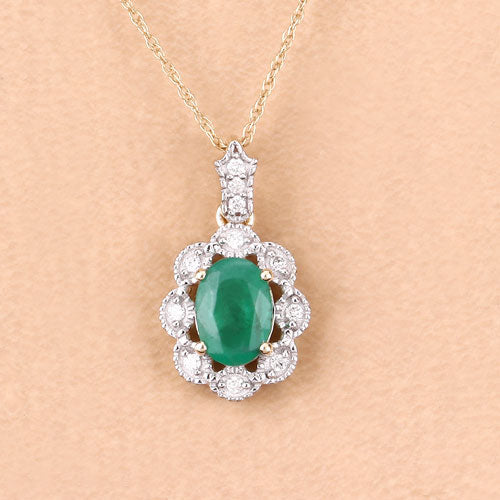 0.79 Carat Genuine Zambian Emerald and White Diamond 10K Yellow Gold Pendant by Bids.com