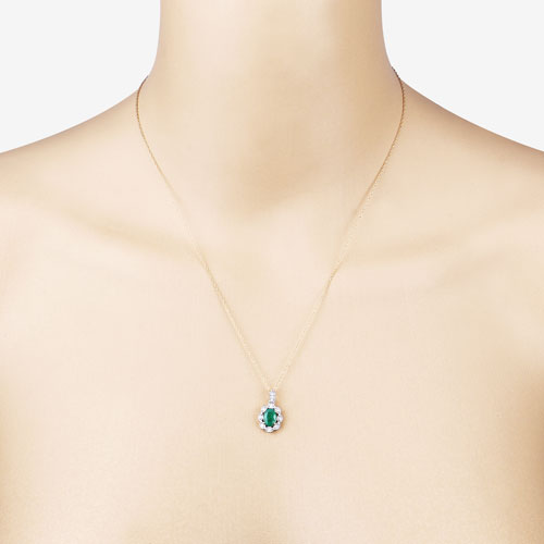 0.79 Carat Genuine Zambian Emerald and White Diamond 10K Yellow Gold Pendant by Bids.com