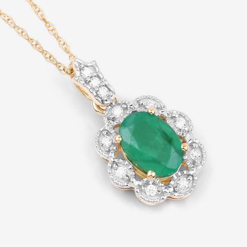 0.79 Carat Genuine Zambian Emerald and White Diamond 10K Yellow Gold Pendant by Bids.com