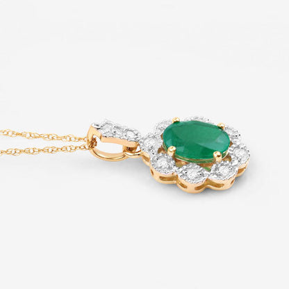0.79 Carat Genuine Zambian Emerald and White Diamond 10K Yellow Gold Pendant by Bids.com
