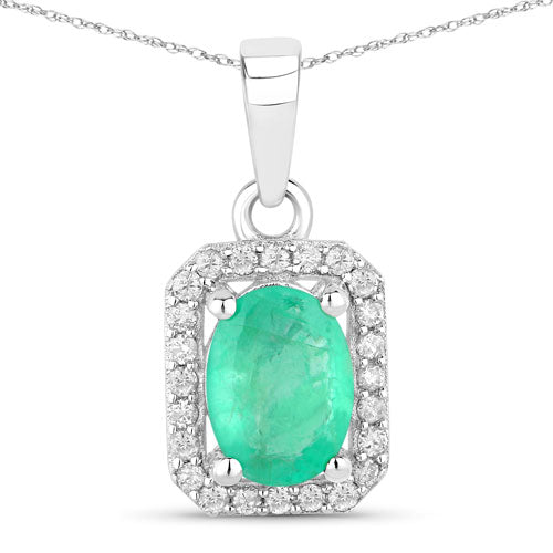0.83 Carat Genuine Zambian Emerald and White Diamond 10K White Gold Pendant by Bids.com
