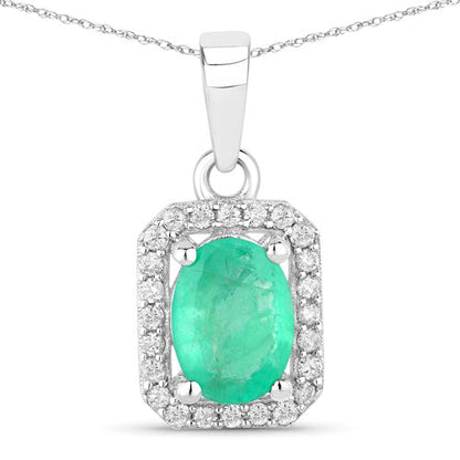0.83 Carat Genuine Zambian Emerald and White Diamond 10K White Gold Pendant by Bids.com