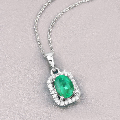 0.83 Carat Genuine Zambian Emerald and White Diamond 10K White Gold Pendant by Bids.com