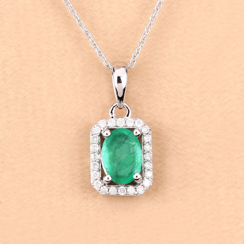 0.83 Carat Genuine Zambian Emerald and White Diamond 10K White Gold Pendant by Bids.com