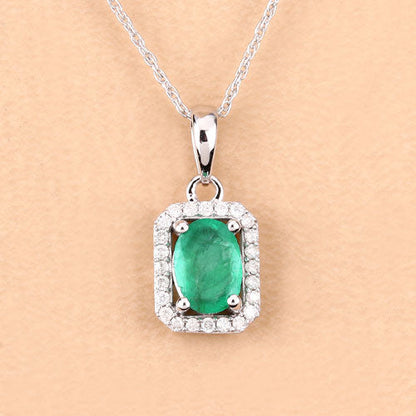 0.83 Carat Genuine Zambian Emerald and White Diamond 10K White Gold Pendant by Bids.com
