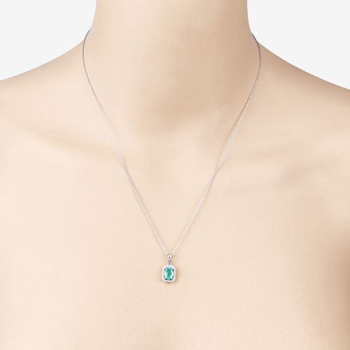 0.83 Carat Genuine Zambian Emerald and White Diamond 10K White Gold Pendant by Bids.com