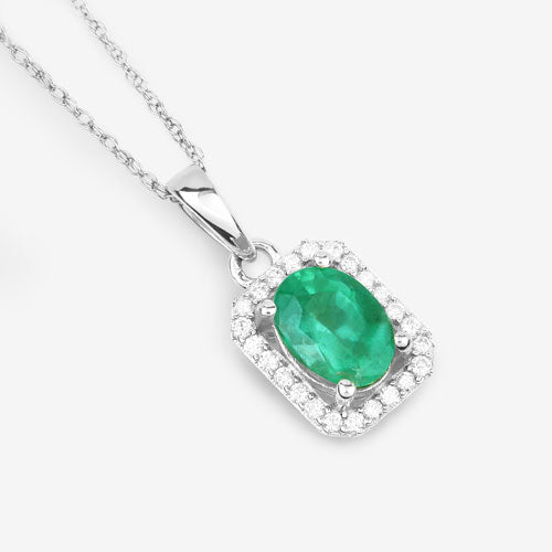 0.83 Carat Genuine Zambian Emerald and White Diamond 10K White Gold Pendant by Bids.com