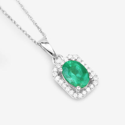 0.83 Carat Genuine Zambian Emerald and White Diamond 10K White Gold Pendant by Bids.com