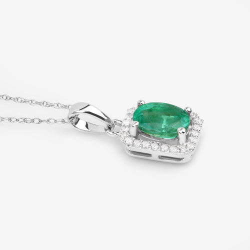 0.83 Carat Genuine Zambian Emerald and White Diamond 10K White Gold Pendant by Bids.com