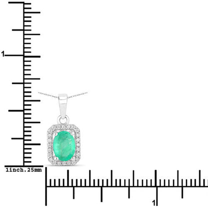 0.83 Carat Genuine Zambian Emerald and White Diamond 10K White Gold Pendant by Bids.com