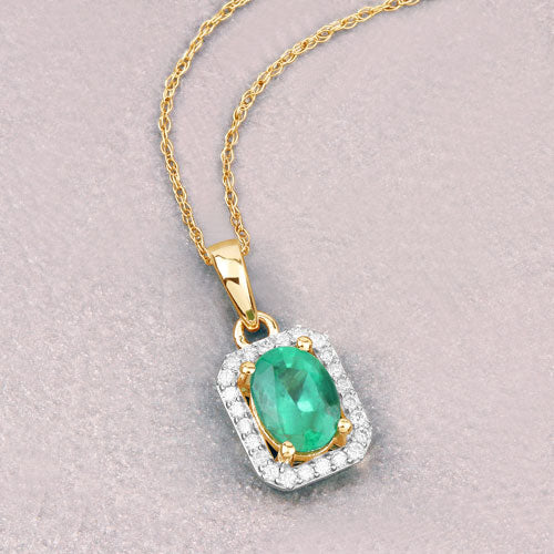 0.83 Carat Genuine Zambian Emerald and White Diamond 10K Yellow Gold Pendant by Bids.com