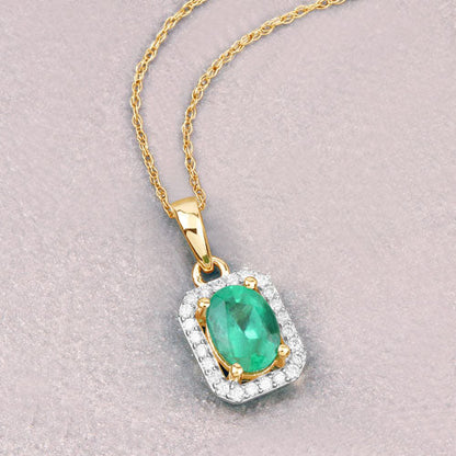 0.83 Carat Genuine Zambian Emerald and White Diamond 10K Yellow Gold Pendant by Bids.com