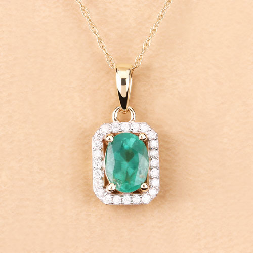 0.83 Carat Genuine Zambian Emerald and White Diamond 10K Yellow Gold Pendant by Bids.com