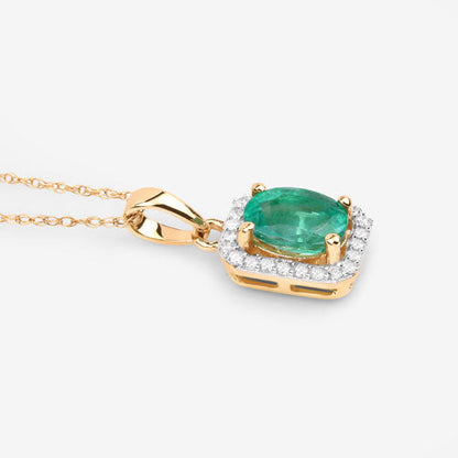 0.83 Carat Genuine Zambian Emerald and White Diamond 10K Yellow Gold Pendant by Bids.com
