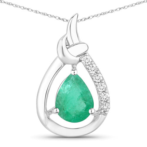1.18 Carat Genuine Zambian Emerald and White Diamond 10K White Gold Pendant by Bids.com