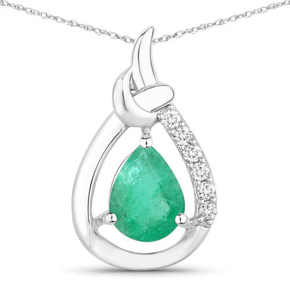 1.18 Carat Genuine Zambian Emerald and White Diamond 10K White Gold Pendant by Bids.com