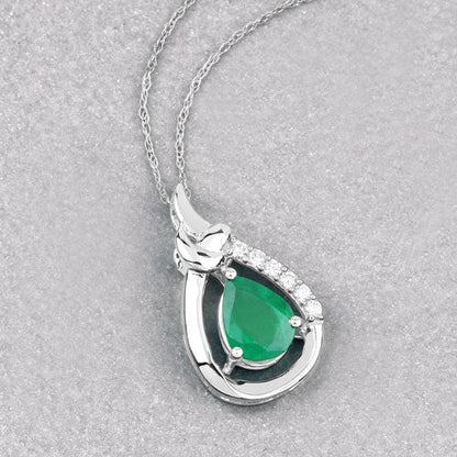 1.18 Carat Genuine Zambian Emerald and White Diamond 10K White Gold Pendant by Bids.com