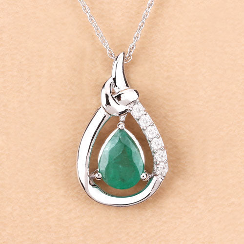 1.18 Carat Genuine Zambian Emerald and White Diamond 10K White Gold Pendant by Bids.com