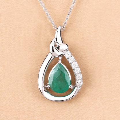 1.18 Carat Genuine Zambian Emerald and White Diamond 10K White Gold Pendant by Bids.com